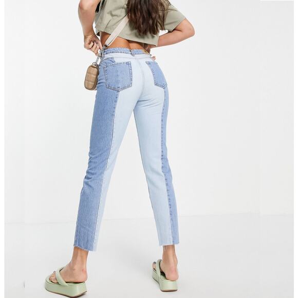 ASOS Stradivarius STR Two Tone High Rise Straight Leg Tapered Jeans Size 2 - Picture 5 of 8